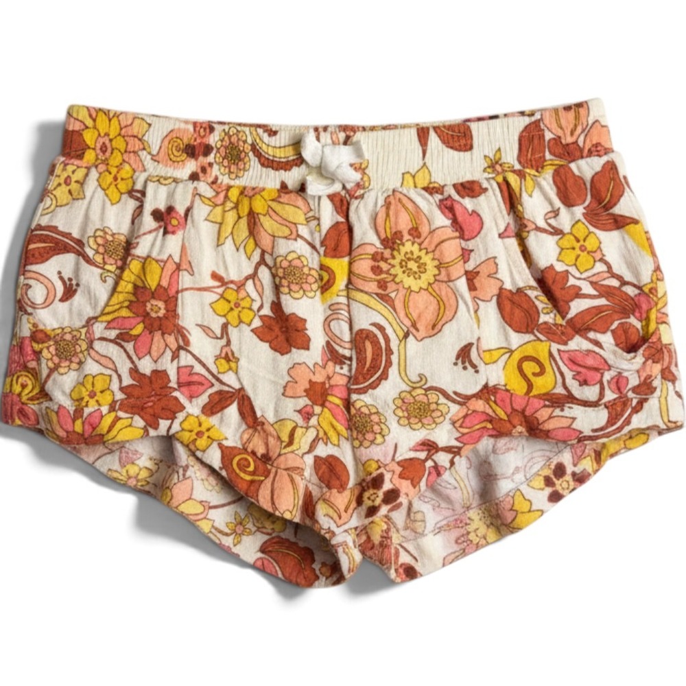Billabong Womens Floral Print Dolphin Shorts Cream Orange Yellow Size Medium